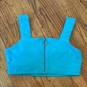 Alo Blue Zipper Front Crop Top- size M